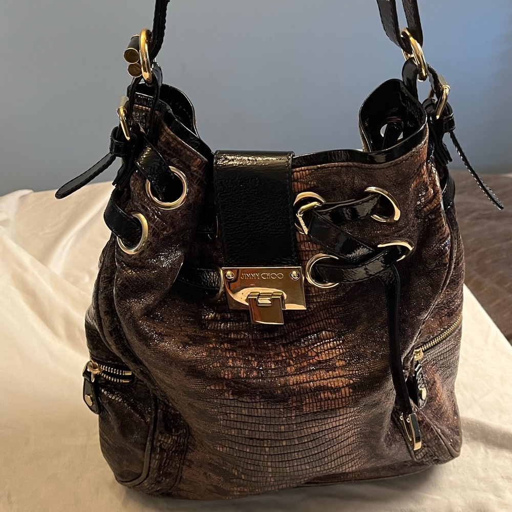 Jimmy Choo women’s leather handbag.  Vintage black/ brown